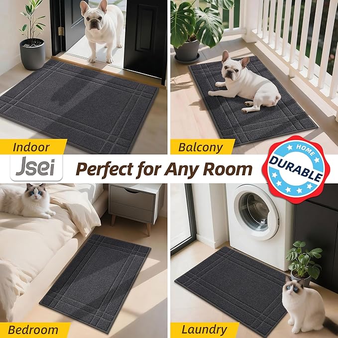JSEI Entryway Rugs Doormat 32"x48", Non-Slip Dirt Trapper Door Mats Indoor, Washable Absorbent and Stain Resist Welcome Floor Mat for Front Door, Dog Door Mat, Muddy Wet Shoes & Paws, Dark Grey-Ruum Studio Home
