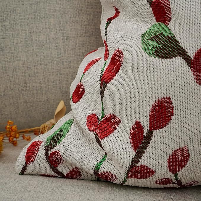 YOUR SMILE Christmas Red Classical Embroidery Jacquard Teal Leaf Pattern Square Decorative Throw Pillow Case Cushion Cover 18 x 18 inch-Ruum Studio Home