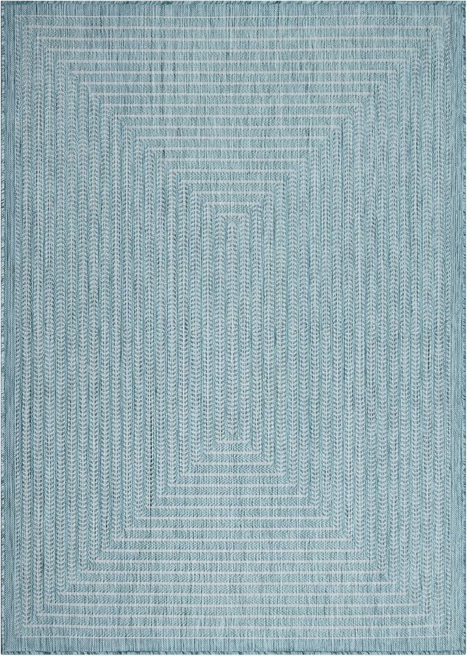 Adiva Rugs Outdoor Indoor Area Rug, Weather Resistant, Easy to Clean, Stain Resistant Floor Mat for Dining Room, Backyard, Deck, Patio (Aqua Weiss, 6' x 9')-Ruum Studio Home