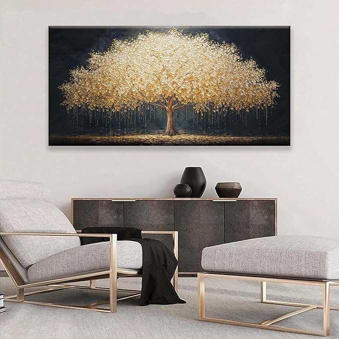 Tsomzxng Abstract Wall Art Gold Tree Of Life Artwork Canvas Art Wall Decor Painting Prints Gold Tree Large Abstract Wall Decor Picture For Living Room Bedroom Home Office Artwork 29"X 58"-Ruum Studio Home