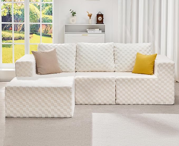 Hobestluk Modular Sectional Sofa Memory Foam Couch Oversized Sectional Sofa 3-Seater with Chaise Cloud Couch with Removable Cover L Shape Sofa for Living Room (Plush White, 3-Seater with Chaise)-Ruum Studio Home