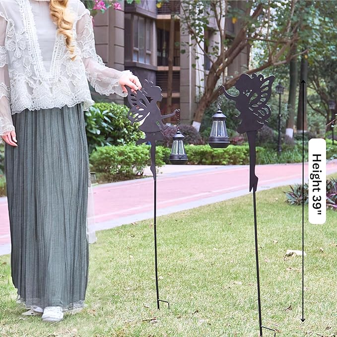 Fairy Garden Accessories Lawn Ornaments 1 Pair - Solar Lights Halloween Decorations Outdoor Garden Statue, Metal Stakes Decorative Figurines for Yard Decor, Patio (Type A Color-Shifting Lighting)-Ruum Studio Home