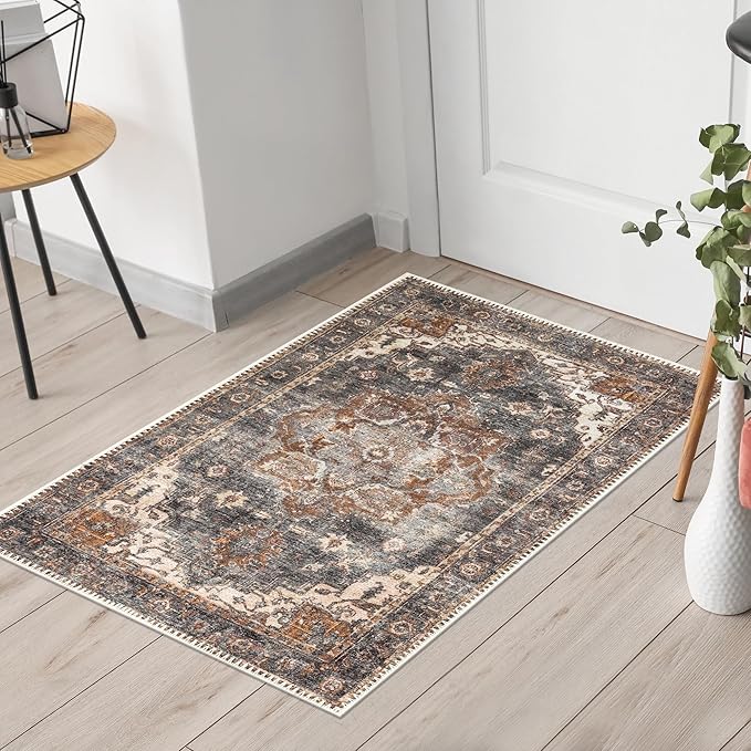 Keen Home Design 2x3 Rug - Machine Washable Entry Rug with Non-Slip Backing, Ideal for Enteryway, Kitchen, Bathroom, Laundry Room - Vintage, Easy Clean, Durable, Low Pile Rug - (2' x 3')-Ruum Studio Home