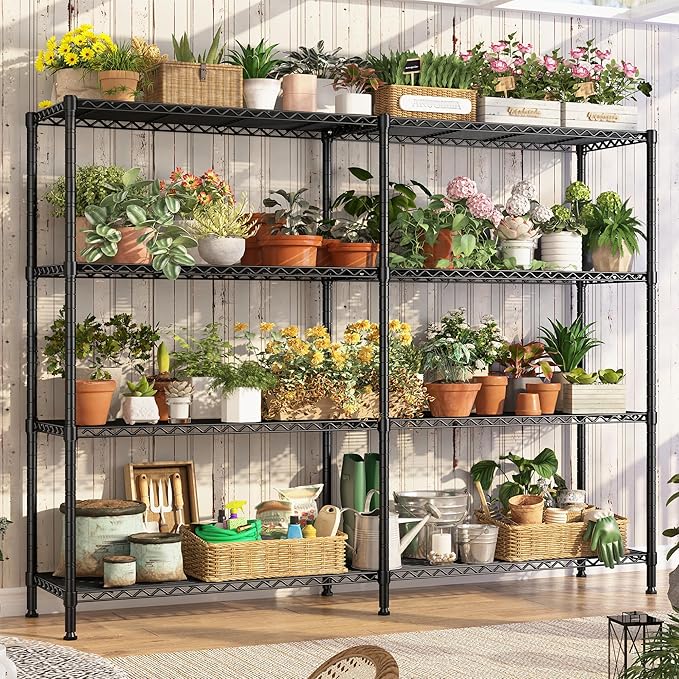 REIBII 61.7''W Storage Shelves Load 1220LBS Wire Shelving Unit 4 Tier Metal Shelving for Storage Rack Shelves Heavy Duty Garage Shelf Pantry Shelves Kitchen Shelving, 61.7" W*62.9" H*15.8" D, Black-Ruum Studio Home