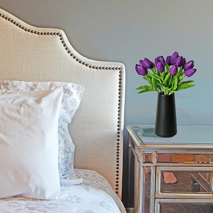 Mandy's Artificial Tulips 20 Stems Dark Purple PU Faux Flowers for Wedding Home Decor 13.5 Inch-Ruum Studio Home