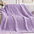 Chunky Knit Throw Blanket, 30''*40'' Knitted Throw Chenille Yarn for Bed Couch, Handmade Light Purple Crochet Big Thick Blanket, Machine Washable Cute Comfy Blanket for Home Decor-Ruum Studio Home