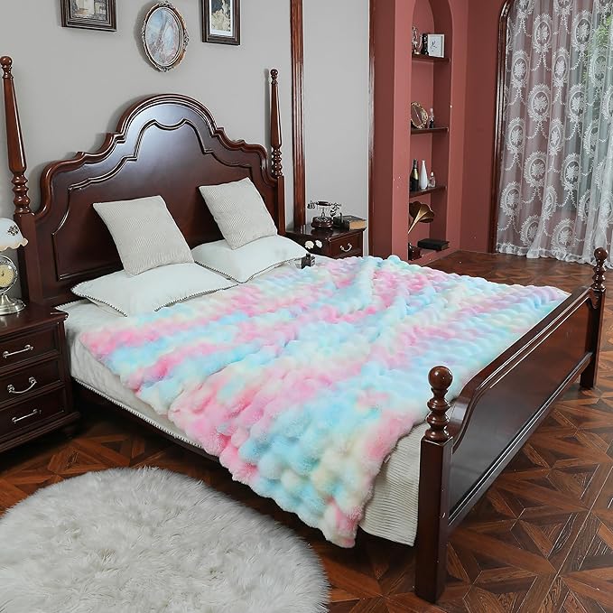 UKELER Colorful Faux Fur Throw Blanket Twin Size, Large Super Soft Fluffy Bed Blankets Throws for Bedroom, Living Room, Couch, Sofa, Office, Camping Plush Furry Blanket 60''x80''-Ruum Studio Home