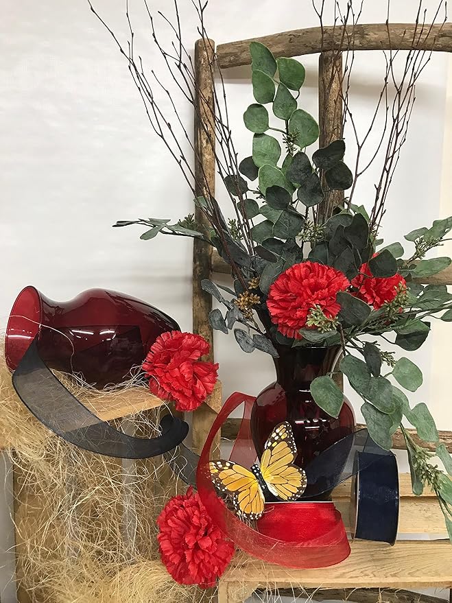 Floral Supply Online - 8" Rose Vase and Flower Guide Booklet - Decorative Glass Flower Vase for Floral Arrangements, Weddings, Home Decor or Office. (Red)-Ruum Studio Home