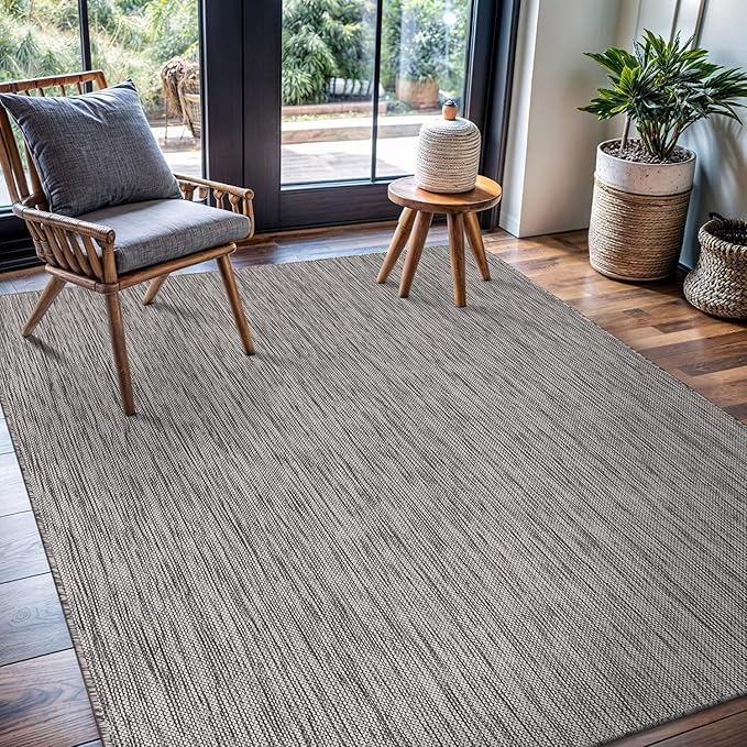 CAMILSON Outdoor Rug 5x7 Modern Area Rugs for Indoor and Outdoor Patios and Porches - Waterproof, Washable, Non-Shedding, Easy-to-Clean Outside Carpet (5 x 7, Solid - Silver Gray)-Ruum Studio Home