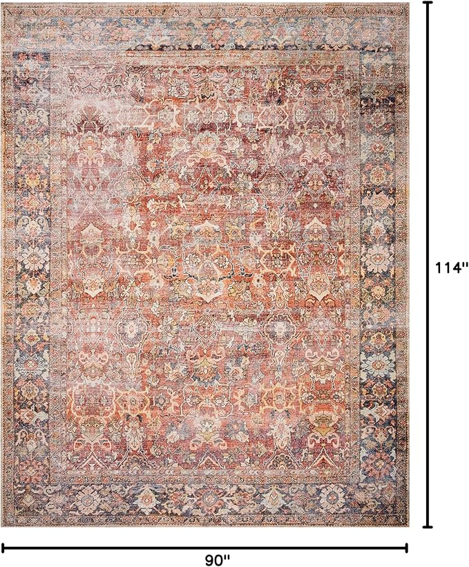 Loloi Layla Collection LAY-02 Spice/Marine 7'-6" x 9'-6" .13" Thick Area Rug, Soft, Durable, Vintage Inspired, Distressed, Low Pile, Non-Shedding, Easy Clean, Printed, Living Room Rug-Ruum Studio Home