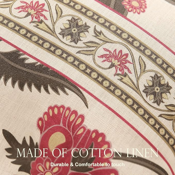 patdrea Designer Throw Pillow Covers Set of 4,Vintage Red Linen Pillowcases with Flower and Birds Pattern Pillows Cover for Couch,Farmhouse Decorative Cushion for Bed Living Room Outdoor Car-Ruum Studio Home