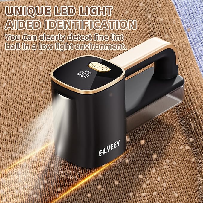 Rechargeable Lint Remover, Fabric Shaver Fuzz Remover, Sweater Shavers with 6-Leaf Blades, 3-Speeds Digital LED Display to Remove Pilling for Clothing and Furniture, Fuzz, Lint Ball, Black-Ruum Studio Home