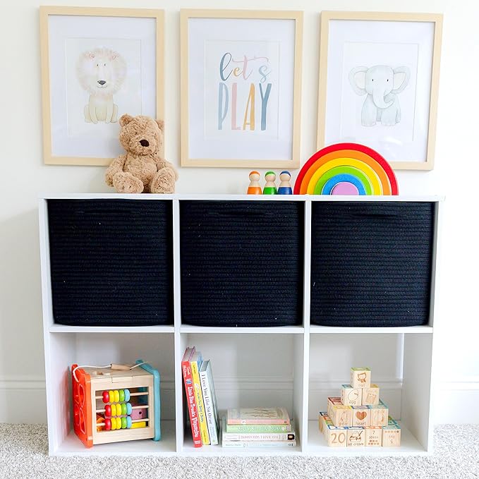 NaturalCozy Storage Cubes 11 Inch Cotton Rope Woven Baskets for Organizing, 3-Pack | Cube Storage Bin | Square Storage Baskets for Shelves Organizer, Classroom, Kids Toy Bins, Closet, Baby Nursery-Ruum Studio Home