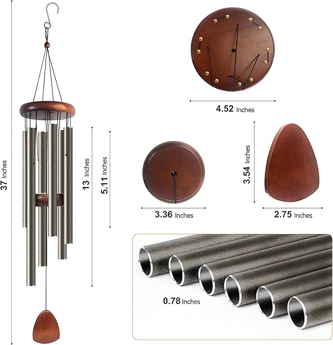 Large Aluminium Wind Chimes 37 Inches to Create a Zen Atmosphere Suitable for Outdoor, Garden, Patio Decoration. Classic Wind Chimes with Wind Catcher Suitable as A Gift for Unisex(Copper)-Ruum Studio Home