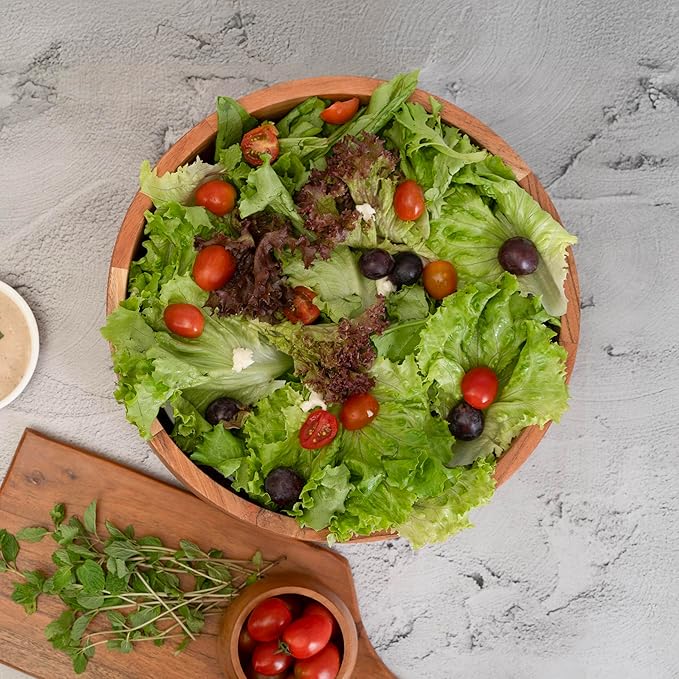 Luxe Designs 12" Wooden Salad Bowl Set with Serving Utensils Eco-Friendly, Multipurpose Mixing & Serving Bowl for Salads, Pasta, Fruits & More – Durable & Stylish Kitchen Essential-Ruum Studio Home