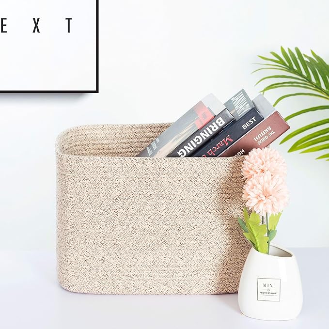 MINTWOOD Design 3-Pack Decorative Woven Storage Baskets for Shelves, Cube Bin Box for Organizing Books, Shoes, Dog Toys, Pantry Closet and Living Room Organizer, Oatmeal Brown-Ruum Studio Home