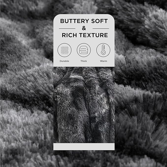 Bedsure GentleSoft Fuzzy Sherpa Faux Fur Twin Blanket Tie Dye Black Cozy Gifts for Boys Girls, Soft Fleece Plush Warm Thick Blanket Twin Size for Bed, Black Room Decor Dorm Essentials Gifts, 60x80-Ruum Studio Home