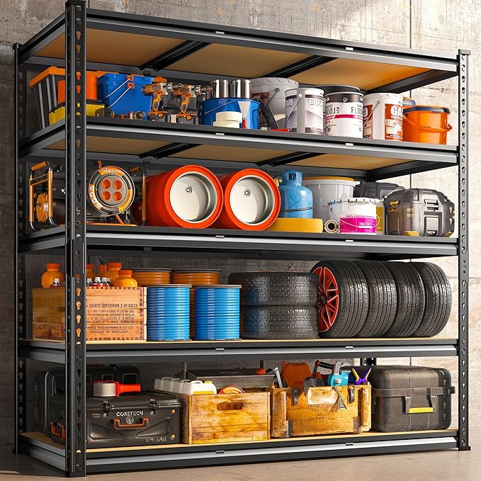 REIBII 48" W Garage Shelving Heavy Duty, 3000LBS Storage Shelves, 5-Tier Adjustable Metal Shelving, Garage Shelves Sturdy Industrial Shelf, Easy Assemble, 72" H x 48" W x 18" D-Ruum Studio Home