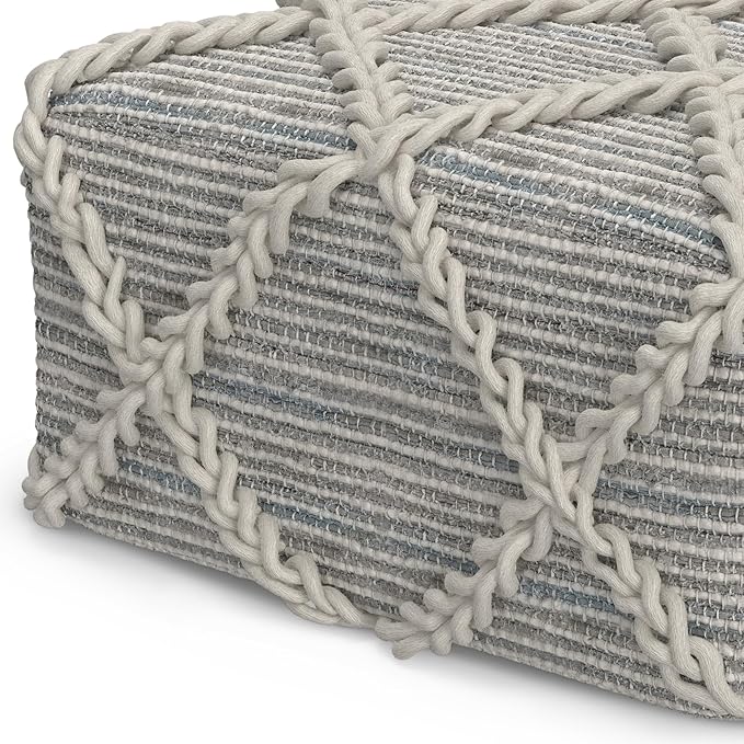 SIMPLIHOME Cowan Contemporary Square Pouf in Grey, Natural Handloom Woven for the Living Room, Bedroom and Kids Room-Ruum Studio Home