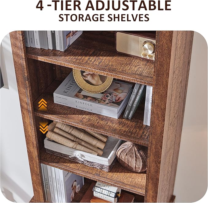 OKD 72'' Tall Bookshelf with Storage, Farmhouse 4 Tier Bookcase w/Barn Door, Adjustable Shelves and Drawers, Rustic Wooden Office Bookshelves for Home, Living Room, Library (Reclaimed Barnwood Color)-Ruum Studio Home