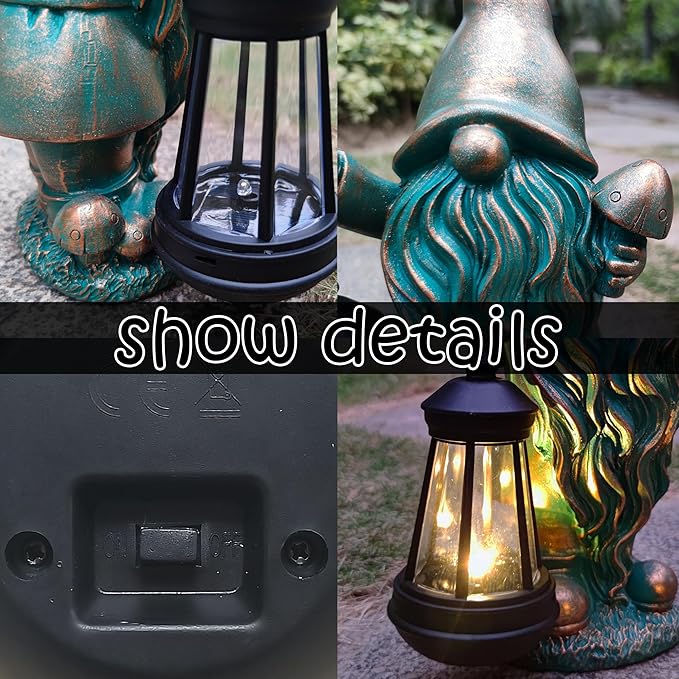 JOYBEE Garden Statues Gnomes with Solar Lantern Outdoor Decor-Gnomes Solar Figurines Lights Decorations for Patio Yard Lawn Ornaments-Gifts for Birthday Easter Housewarming-Ruum Studio Home
