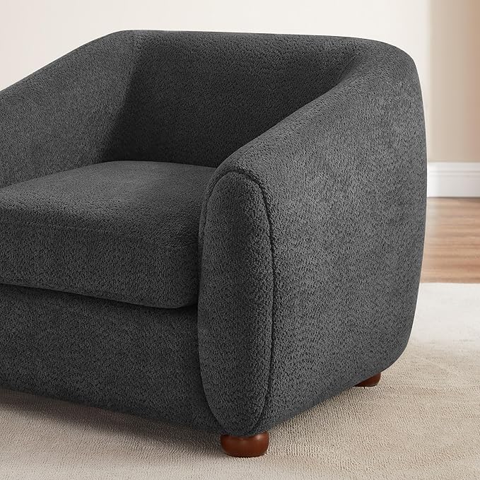 Modern Accent Chair for Living Room, Upholstered Armchair with Boucle Fabric, Single Sofa Chair with Solid Wood Legs, Boucle, Dark Grey-Ruum Studio Home