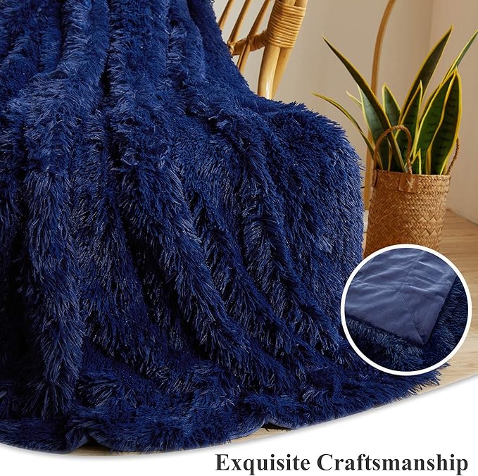 XeGe Luxury Faux Fur Throw Blanket, Blue Soft 50x60 Fluffy Blanket Throw, Shaggy Plush Decorative Couch Blanket, Cute Furry Bed Throw Holidy Fuzzy Lap Blanket for Kids Women Men Teen Girls Royal Blue-Ruum Studio Home