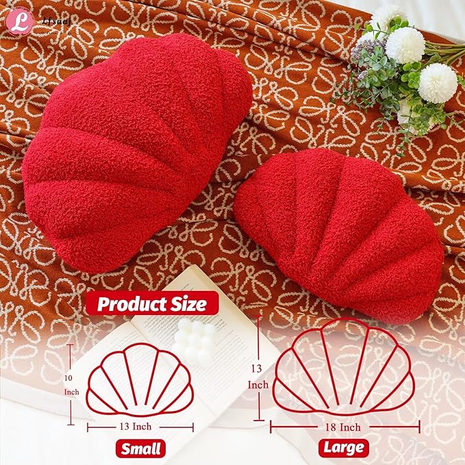 Red Seashell Throw Pillows, Shell Shaped Throw Pillows, 13 Inch Soft Home Decorative Pillow Plush Cushion for Bed Couch Living Sofa Room Decor Accent Throw Pillow-Ruum Studio Home