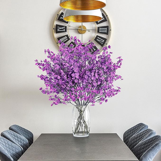 Sggvecsy 15 Pcs Babys Breath Artificial Flowers Gypsophila Bouquets Bulk Real Touch Fake Silk Flowers for Home Wedding DIY Floral Arrangement Kitchen Table Centerpiece Festival Decoration (Purple)-Ruum Studio Home