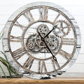 The B-Style Large Wall Clock 24 inch Moving Gear Wall Clock Oversized Vintage Farmhouse Wall Clocks for Living Room Decor Rustic Industrial Wood Clock (Gray and White)-Ruum Studio Home