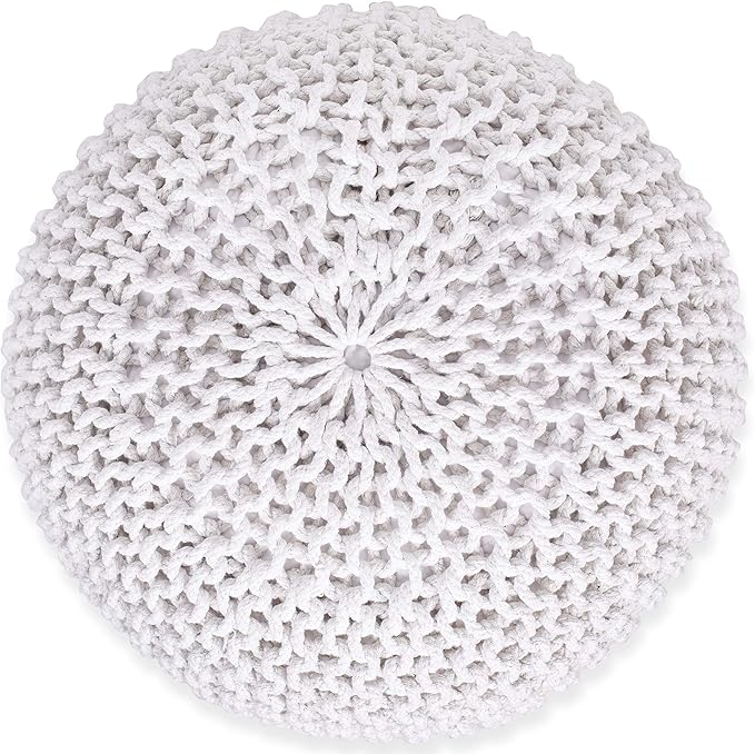 BIRDROCK HOME Round Pouf Ottoman | Cotton Braided Foot Stool with Bean Bag Filling | Boho Foot Rest for Living Room & Bedroom | Compact & Comfortable Seating, Lightweight & Soft | Ivory-Ruum Studio Home