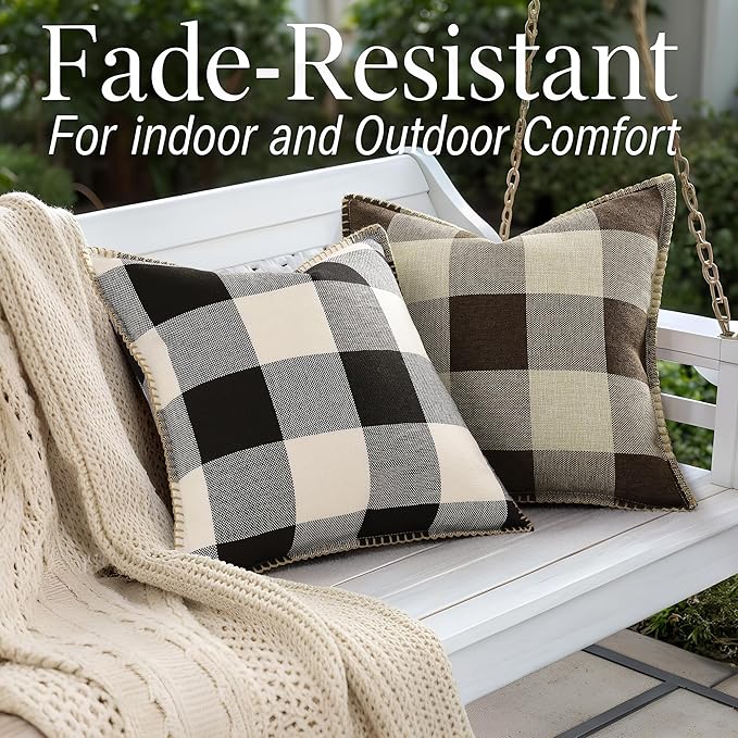 decorUhome Buffalo Plaid Check Throw Pillow Covers 12x20 Set of 2, Outdoor Lumbar Decorative Farmhouse Neutral Pillow Covers with Stitched Edge for Bed Couch Sofa, Black and White-Ruum Studio Home