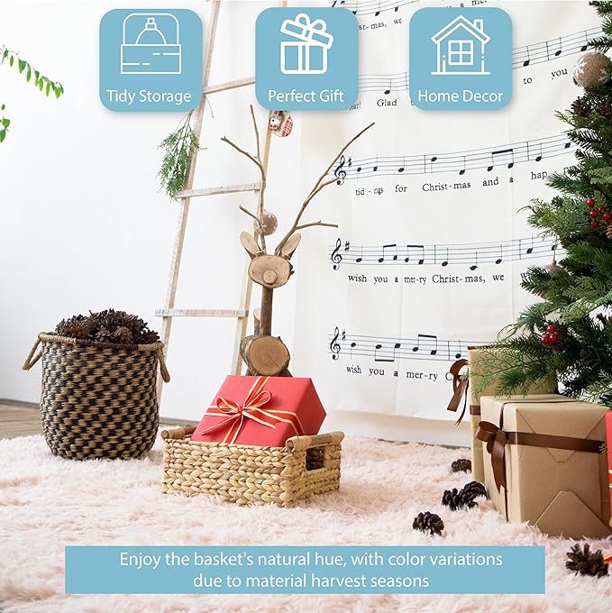 VATIMA Hyacinth Small Wicker Basket 11.6x8.1x4.9" - Bathroom Organizer, Wooden Handle, Decorative Storage-Ruum Studio Home