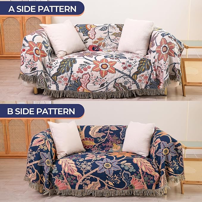 Boho Cotton Throw Blanket - Ultra-Soft Rustic Quilt for Bed, Home Decor & Travel - Large 60"x80" Muslin Blanket - All-Season Lightweight Bedspread & Throw for Women & Moms-Ruum Studio Home