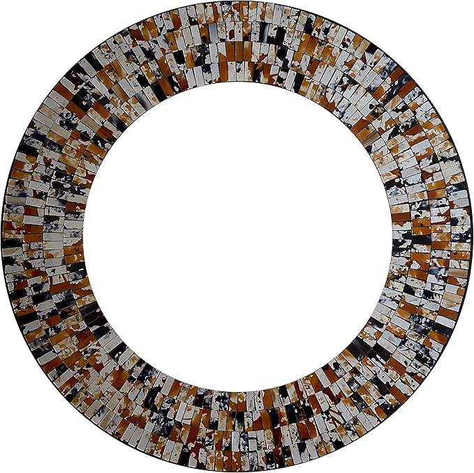 Mosaic Mirror, Wall Art Décor – Handcrafted Decorative Wall Mirror, Apricot Mosaic Mirror, 24” Frame, 15" Round Mirror for Hallway, Bedroom, Bathroom, Living Room-Ruum Studio Home
