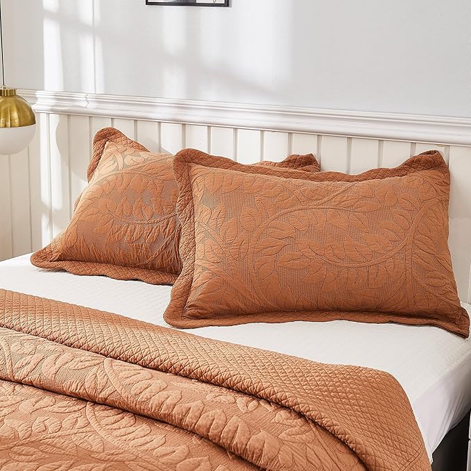 MarCielo 3-Piece 100% Cotton Oversized Bedspread Lightweight Quilt Coverlet Embroidery Farmhouse Bedding Set T0 (Royal Orange, Oversized Queen (100"x106"))-Ruum Studio Home