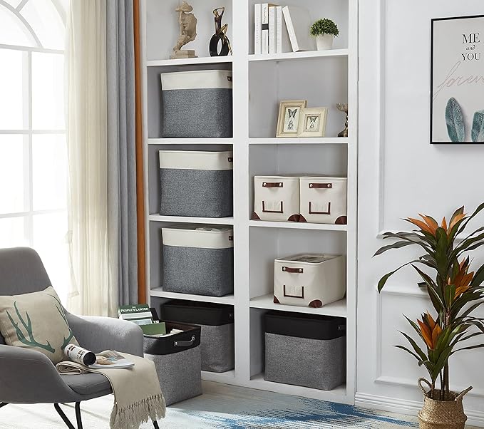 DECOMOMO Extra Large Storage Baskets 54.5L Fabric Storage Bins for Organizing Linen Closet, Toys, Nursery (Slate Grey and White, XXXL - 3 pack)-Ruum Studio Home