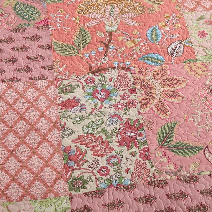 NEWLAKE Cotton Patchwork Bedspread, 3-Piece Bedding Quilt Set with Real Stitched Embroidery, Reversible Matelasse Bed Coverlet Set,Bohemian Floral, Queen Size-Ruum Studio Home