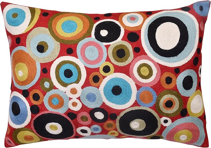 Lumbar Red Polka Dots Decorative Pillow Cover Contemporary Pillowcase Farmhouse Chair Cushion Modern Outdoor Pillowsham Couch Cushion Hand Embroidered Wool Size - 14x20-Ruum Studio Home