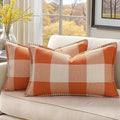 decorUhome Fall Orange and White Decorative Throw Pillow Covers 12x20 Set of 2, Lumbar Buffalo Plaid Check Farmhouse Cushion Covers with Stitched Edge for Autumn Harvest Couch Sofa Bed Home Decor-Ruum Studio Home