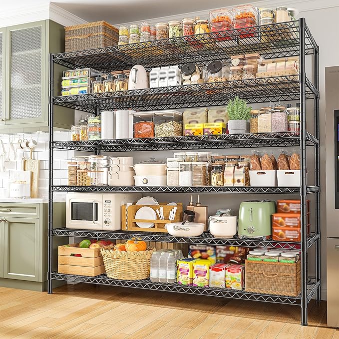 REIBII 83"H Storage Shelves 3840LBS Metal Shelving Unit Garage Shelving Heavy Duty 6 Tier Commercial Adjustable Wire Shelving for Storage Rack for Pantry, Garage, Kitchen, 83"H x 55.5"W x 18"D, 2PCS-Ruum Studio Home