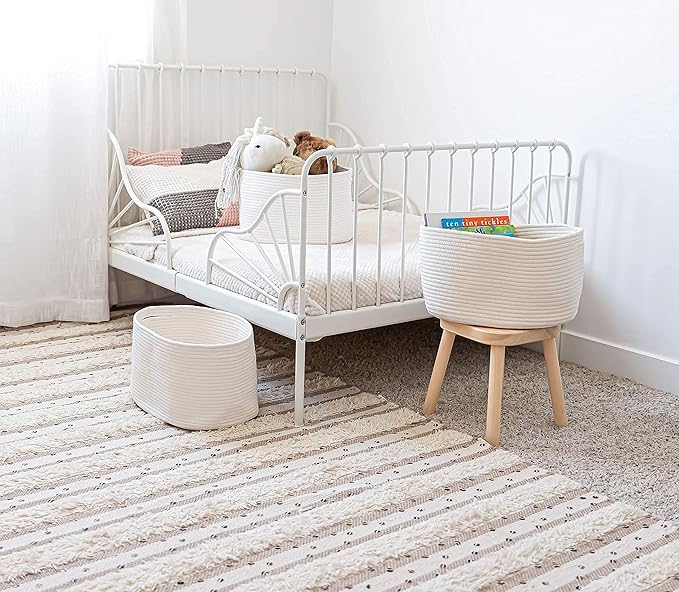 OrganiHaus Set of 3 Woven Storage Baskets for Organizing, Cotton Rope Organizer Bins for Shelves, Closet & Nursery, Dog Toy Basket, Decorative Bins for Toys, Towels & Books - 15x10x9, Off-White-Ruum Studio Home