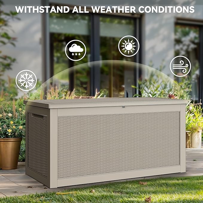 YITAHOME 260 Gallon XXL Large Deck Box, Outdoor Resin Storage Box, Lockable Storage Container for Patio Cushions, Furniture, Garden Tools, Water Resistant (Brown)-Ruum Studio Home