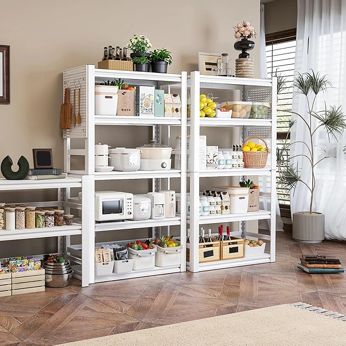 White Garage Shelving, 5 Tier Adjustable Shelving Units, Heavy Duty Metal Shelves, Bookshelf for Garage, Pantry, Basement, Living Room-Ruum Studio Home