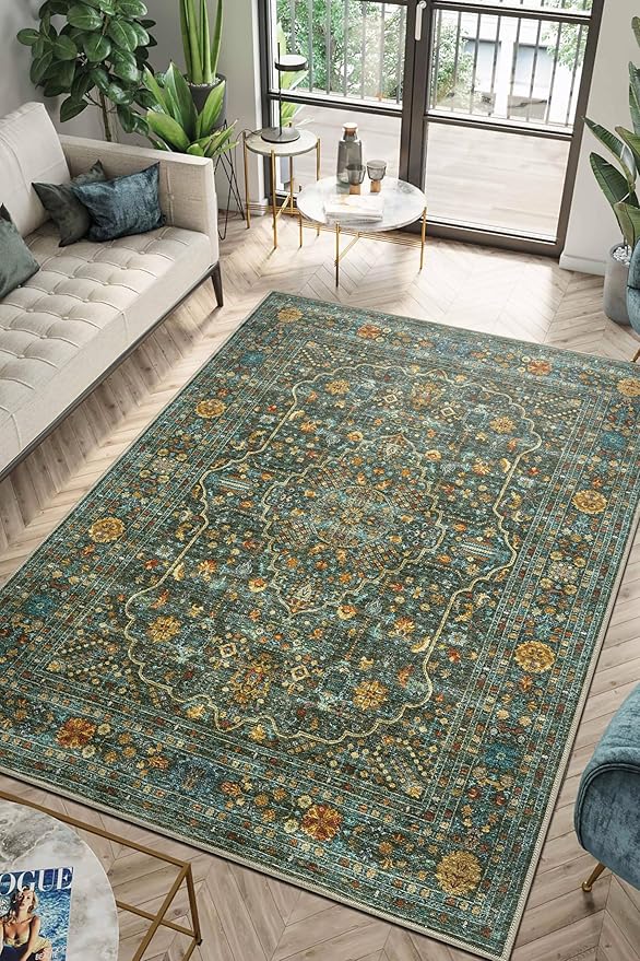 Keen Home Design 5x7 Rug - Machine Washable Area Rug with Non-Slip Backing, Ideal for Living Room, Dining Room, Bedroom - Vintage, Easy Clean, Durable, Low Pile Rug - (5' x 7')-Ruum Studio Home