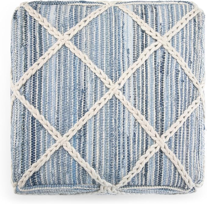 SIMPLIHOME Cowan Boho Square Pouf in Blue, Natural Handloom Woven for the Living Room, Bedroom and Kids Room-Ruum Studio Home
