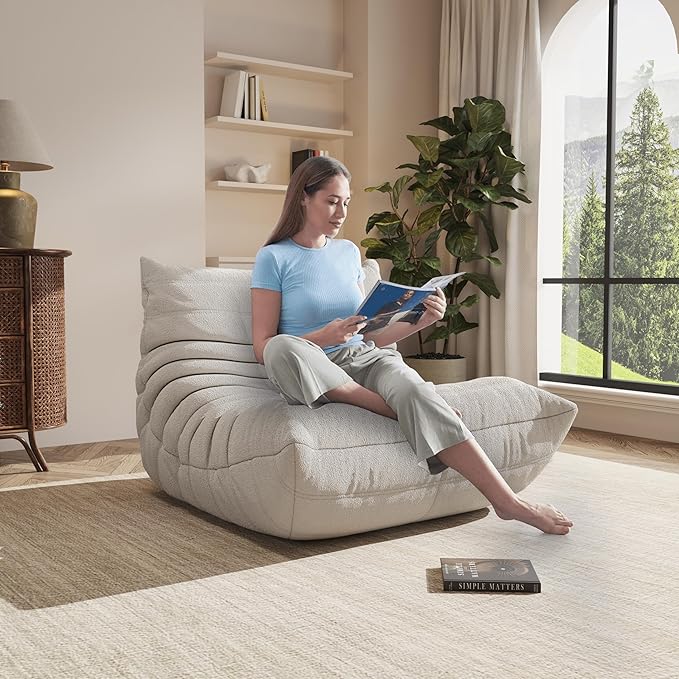 Bean Bag Chair, Oversized Bean Bag Chair for living Room, Fireside Chair for adults with Memory Foam Filled, Big Accent Sofa Lounge Floor Sofa for Gaming, Reading, Relax, No Assembly Required. (Beige)-Ruum Studio Home