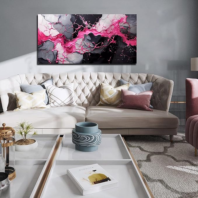 GUGIKA Pink Wall Art for Living Room, Abstract Canvas Wall Decor for Bedroom Decor, Modern Print Paintings, Size 24x48 Inches-Ruum Studio Home