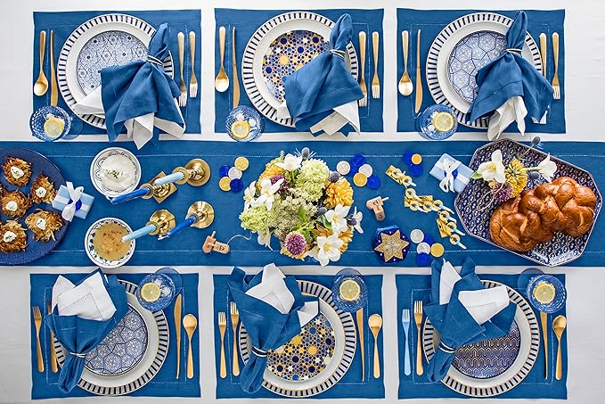 Solino Home Linen Indigo Blue Table Runner 72 Inches Long - 100% Pure Linen Hemstitch Table Runner 14 x 72 Inch for Dresser, Dining, Fall, Autumn, Halloween - Classic Hemstitch-Ruum Studio Home