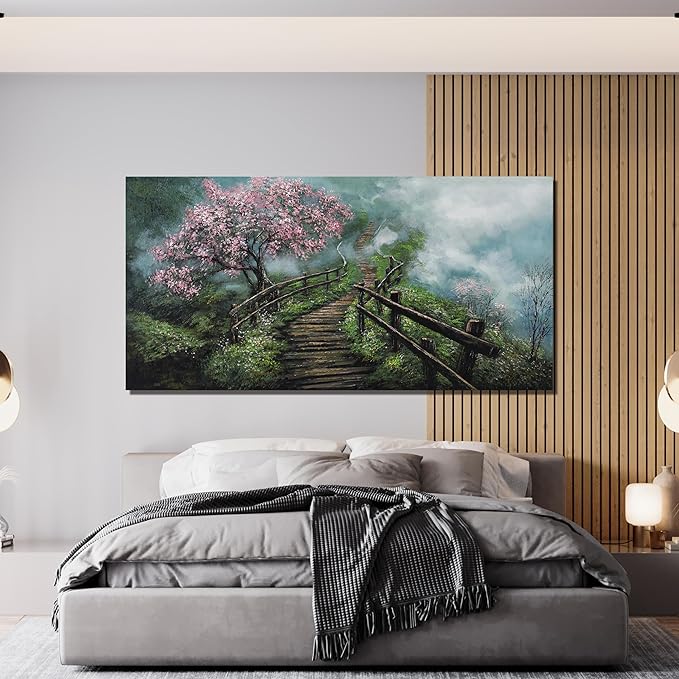 Canvas Wall Art Decor Modern Wall Art Pictures for Living Room Tree of Life Wall Art Decor Foggy Trail Large Artwork for Walls Tree Flower Wall Art Prints Art Work for Home Office Wall Decor 24" X 48"-Ruum Studio Home